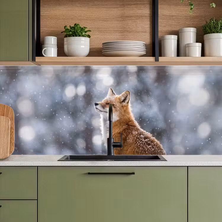 Vos - Sneeuwval - Portret - Winter - Sfeervol keuken achterwand 2 middel -sfeer3