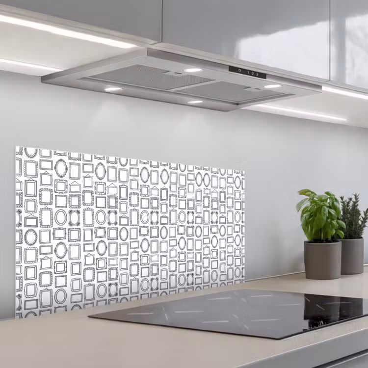 Lijsten - Patroon - Decoratie - Schets - Zwart-wit keuken achterwand spatscherm middel -3d_schuin