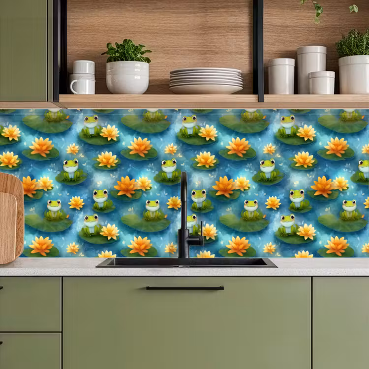 Kikker - Lelies - Groen keuken achterwand 2 middel 871 -sfeer3
