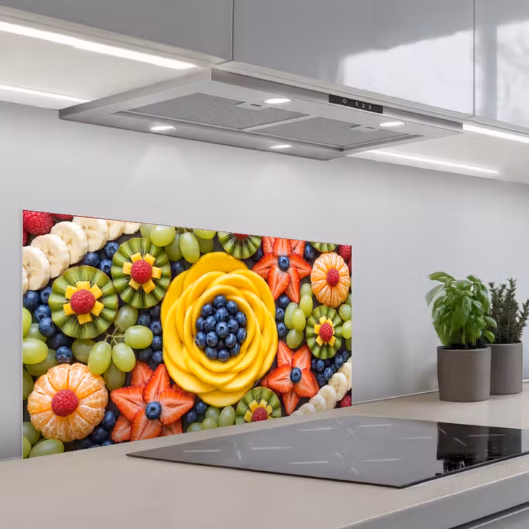 Fruit - Arrangement - Gezond - Kleurrijk - Eten keuken achterwand spatscherm middel -3d_schuin