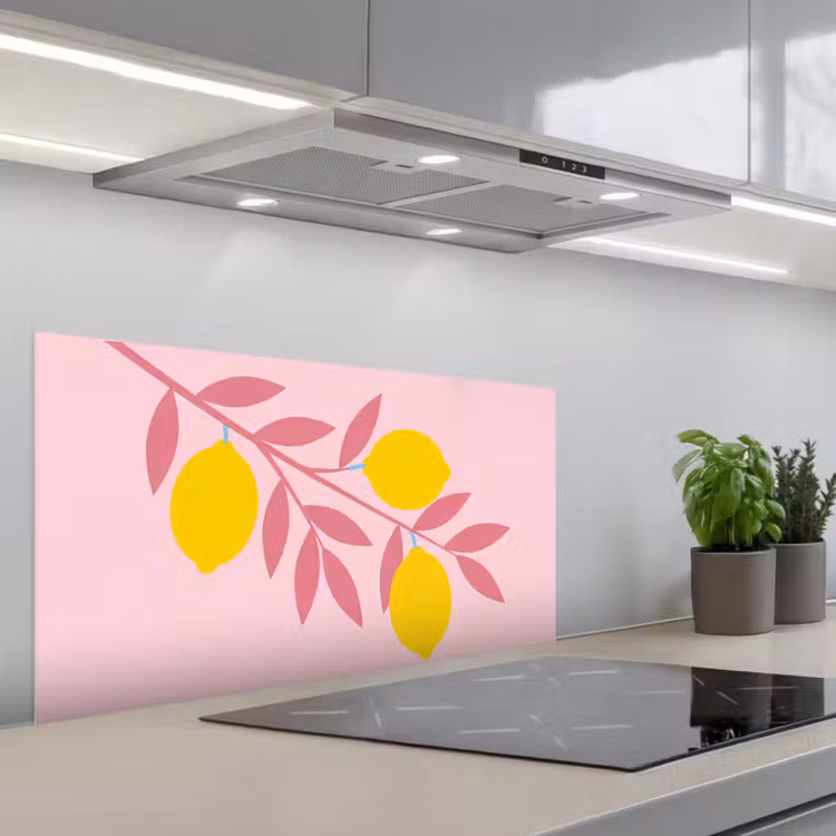 Fruit - Tak - Natuur - Abstract - Roze keuken achterwand spatscherm middel -3d_schuin