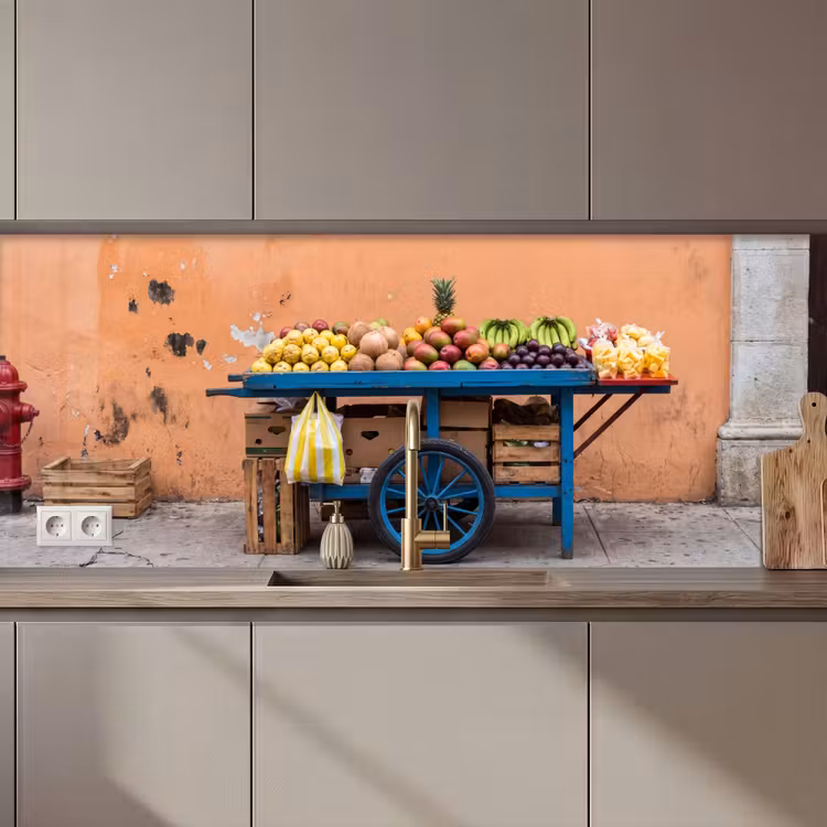 Kitchen Wall Splashback - Fruit - Cart - Street - Fruit - Kar - Straat keuken achterwand 2 middel zz_3dshopping