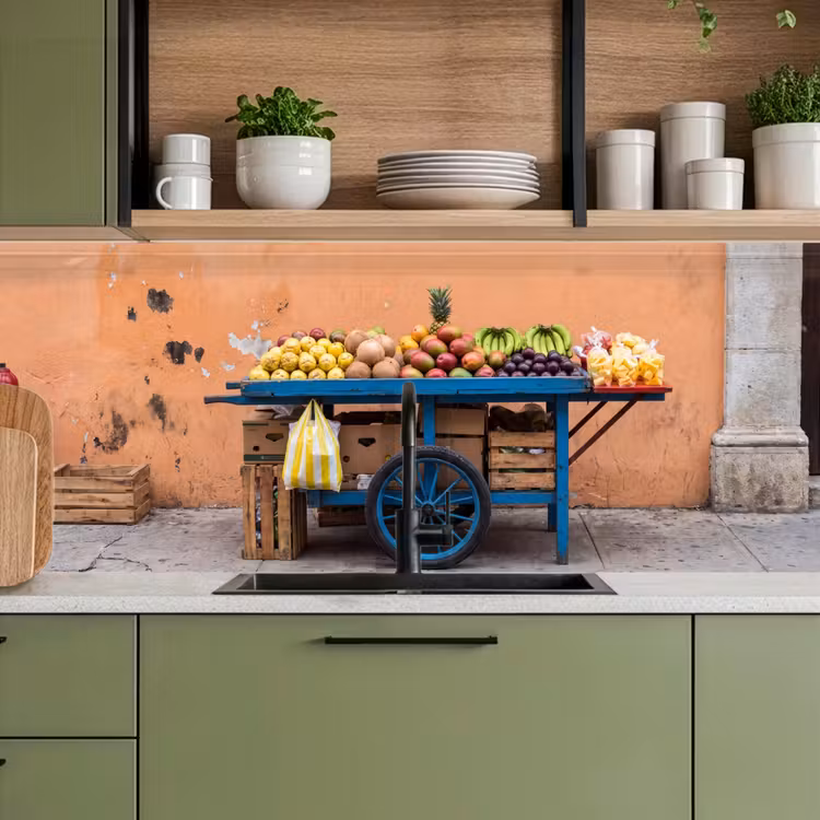 Kitchen Wall Splashback - Fruit - Cart - Street - Fruit - Kar - Straat keuken achterwand 2 middel