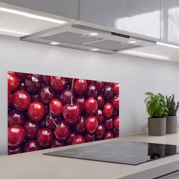 Fruit - Kersen - Eten - Modern - Rood keuken achterwand spatscherm middel -3d_schuin