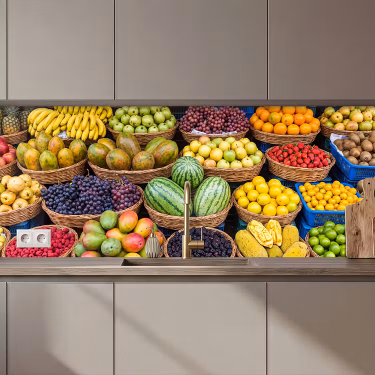 Kitchen Wall Splashback - Fruit - Market - Colorful - Fruit - Markt - Kleurrijk keuken achterwand 2 middel zz_3dshopping