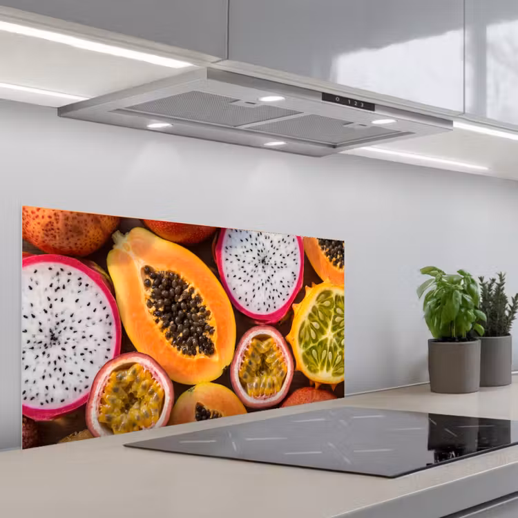Fruit - Geopend - Tropisch - Eten - Kleurrijk keuken achterwand spatscherm middel -3d_schuin