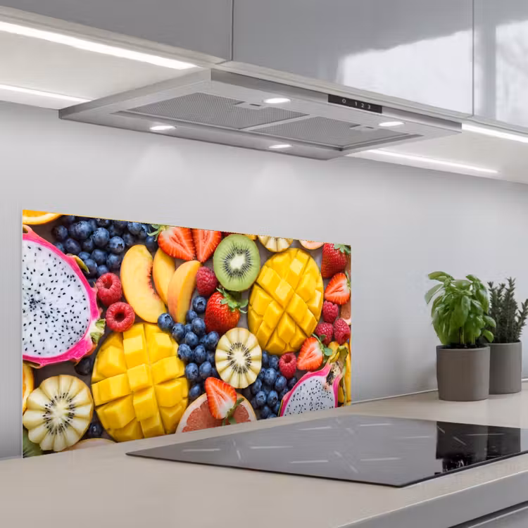 Fruit - Versneden - Kleurrijk - Eten - Gezond keuken achterwand spatscherm middel -3d_schuin
