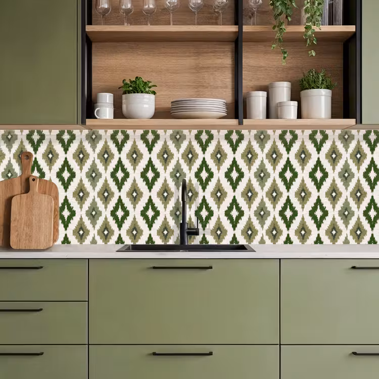 Geografisch - Ruitmotief - Groen keuken achterwand 2 groot 857 -sfeer3