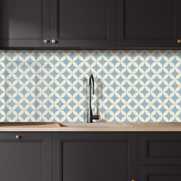 Geometrisch - Bloem - Motief - Blauw keuken achterwand 2 middel 871 -sfeer1