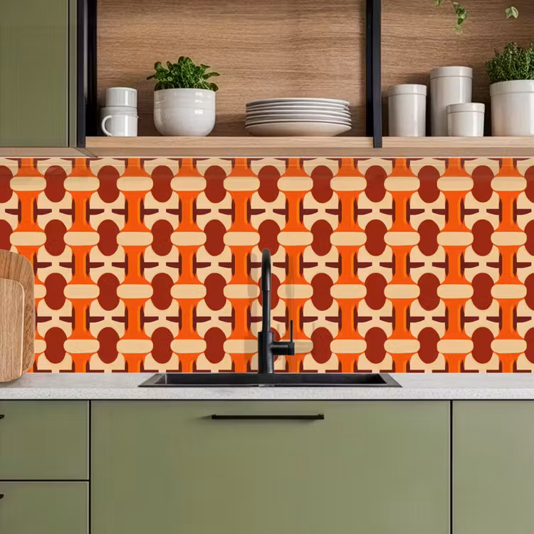 Geometrisch - Retro - Oranje keuken achterwand 2 middel 871 -sfeer3