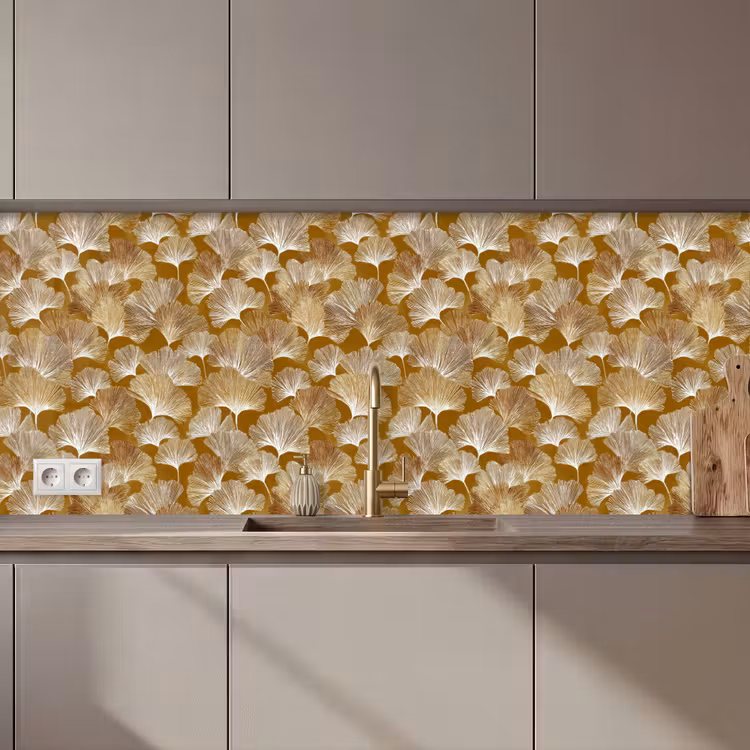 Ginkgo - Bladeren - Goud keuken achterwand 2 middel 871 zz_3dshopping