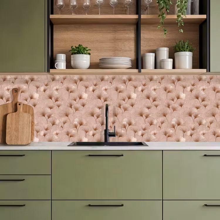 Ginkgo - Patroon - Roze keuken achterwand 2 groot 857 -sfeer3