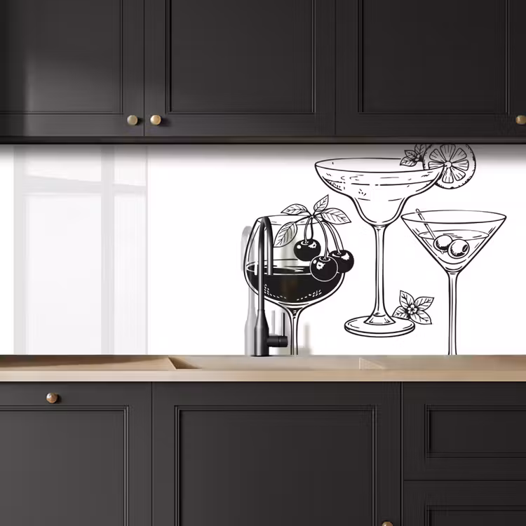 Glazen - Cocktails - Zwart - wit keuken achterwand 2 middel -sfeer1