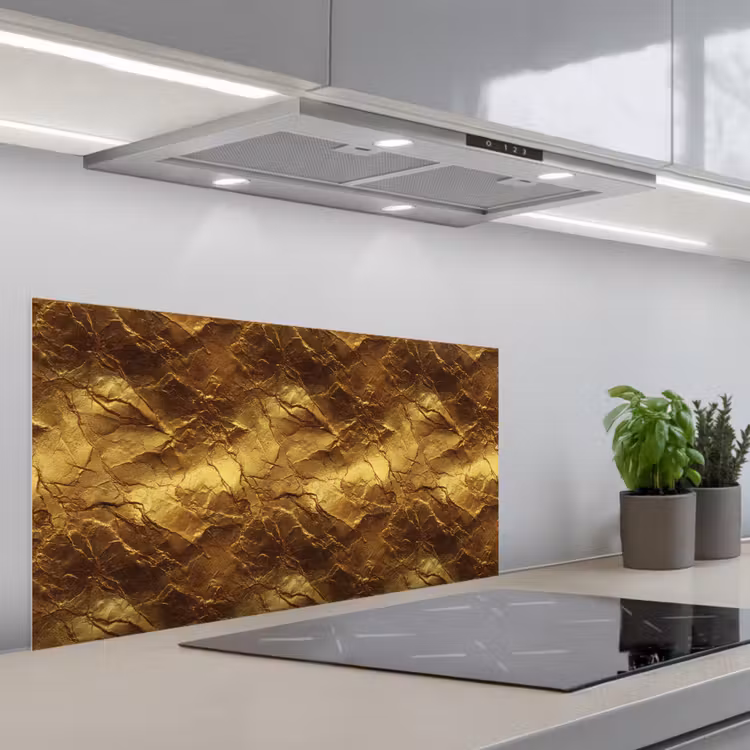 Bladgoud - Textuur - Goud keuken achterwand spatscherm middel 899 -3d_schuin