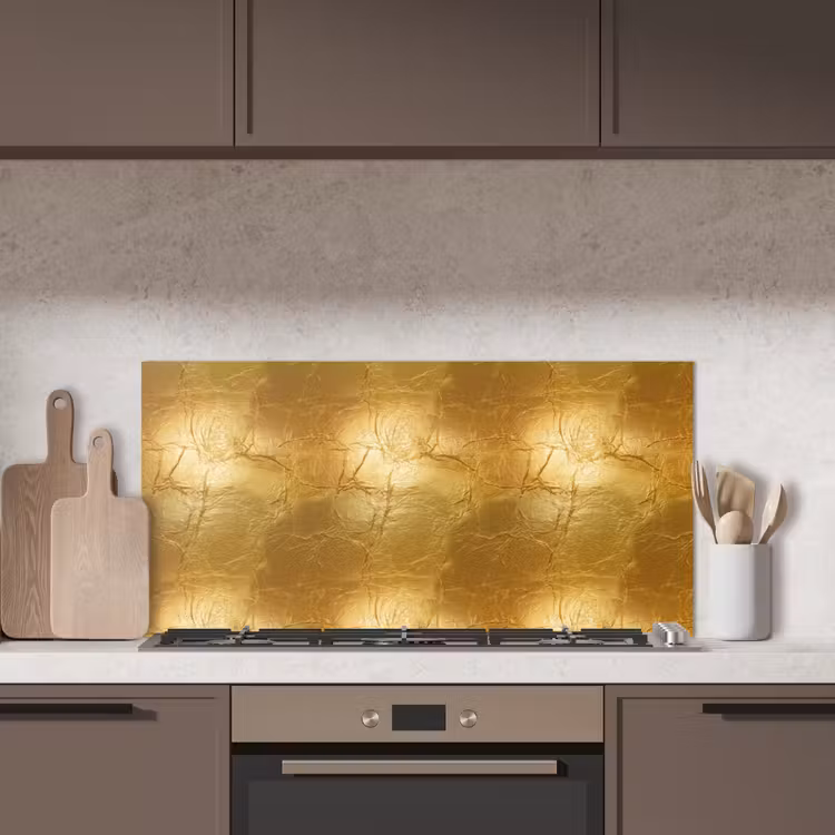 Bladgoud - Vintage - Textuur - Warm Goud keuken achterwand spatscherm middel 899 -sfeer2