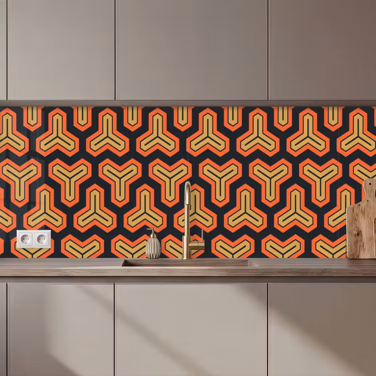Goud - Rood - Patronen - Japans keuken achterwand 2 middel 871 zz_3dshopping