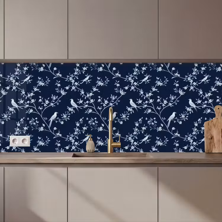 Grafisch - Bloesemtak - Blauw keuken achterwand 2 middel 871 zz_3dshopping