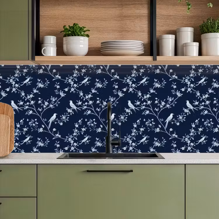 Grafisch - Bloesemtak - Blauw keuken achterwand 2 middel 871 -sfeer3