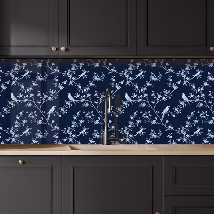 Grafisch - Bloesemtak - Blauw keuken achterwand 2 middel 871 -sfeer1