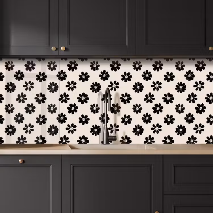 Grafisch - Madeliefjes - Zwart - Beige keuken achterwand 2 middel 871 -sfeer1