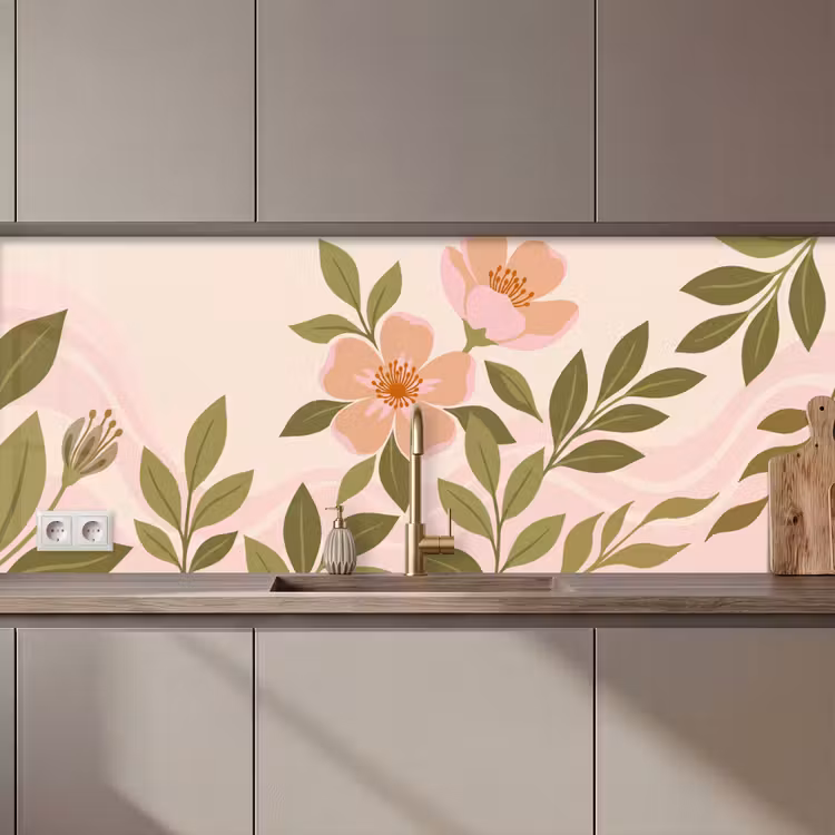 Grafisch - Bloemen - Roze keuken achterwand 2 middel zz_3dshopping