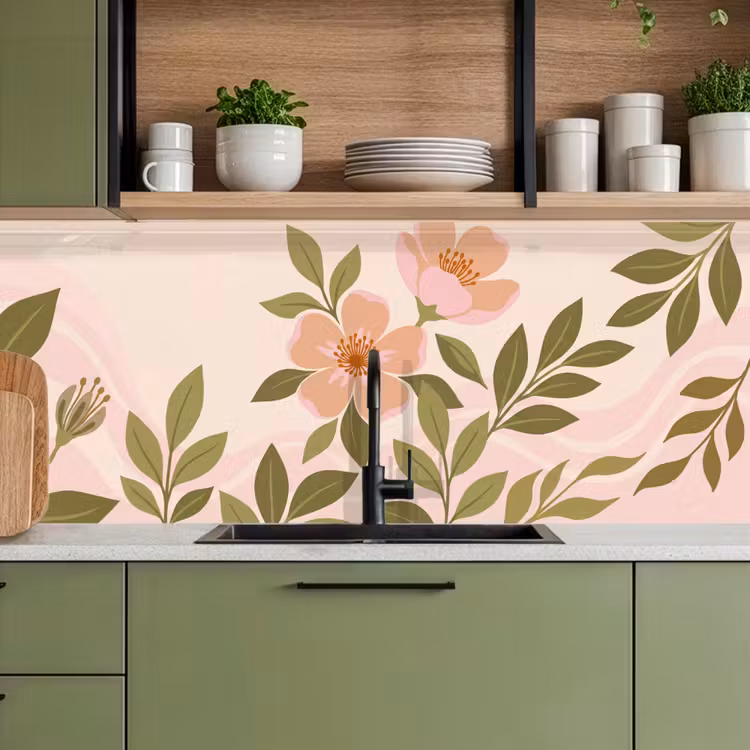 Grafisch - Bloemen - Roze keuken achterwand 2 middel -sfeer3