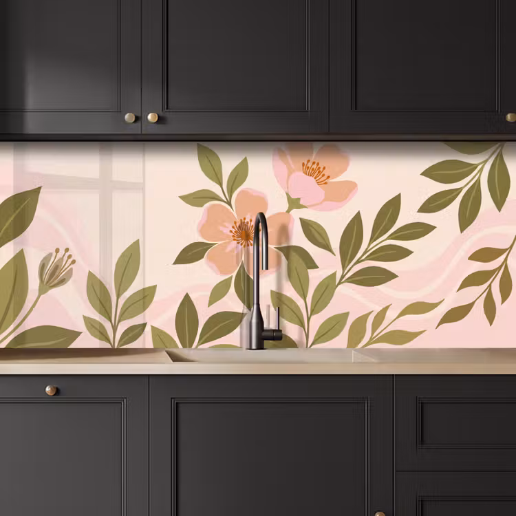 Grafisch - Bloemen - Roze keuken achterwand 2 middel -sfeer1