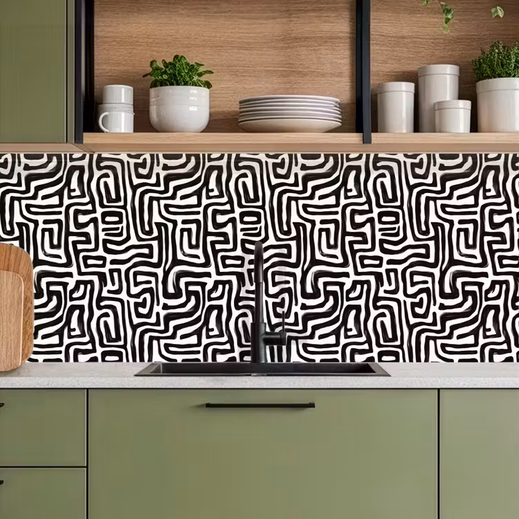Grafisch - Lijnen - Zwart - Wit keuken achterwand 2 middel 871 -sfeer3