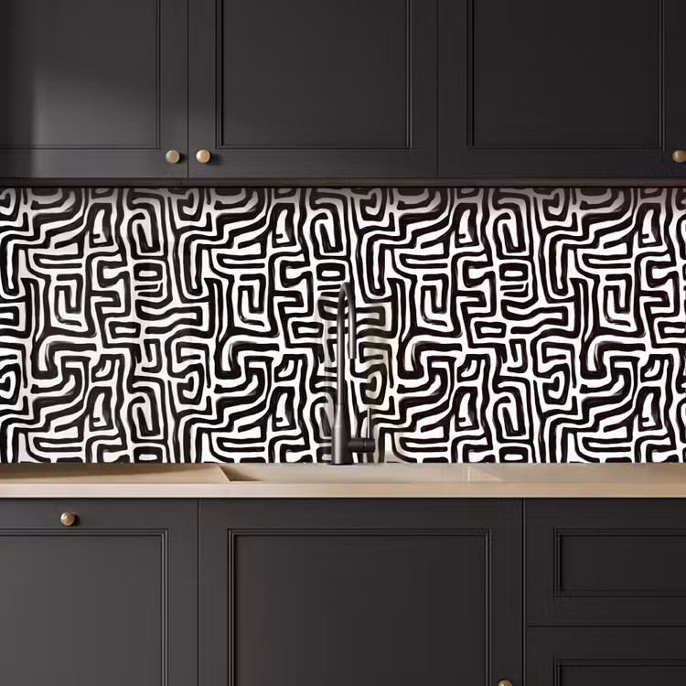 Grafisch - Lijnen - Zwart - Wit keuken achterwand 2 middel 871 -sfeer1