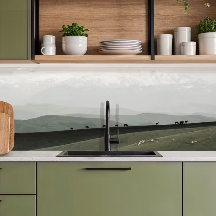 Grijs - Berg - Paarden keuken achterwand 2 middel -sfeer3