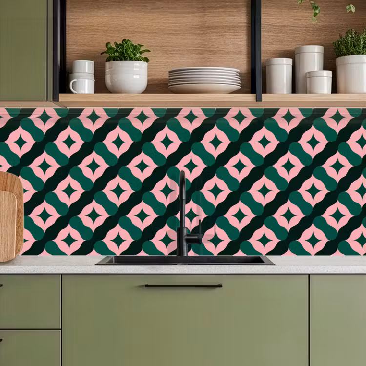 Groen - Roze - Retro - Sterren keuken achterwand 2 middel 871 -sfeer3