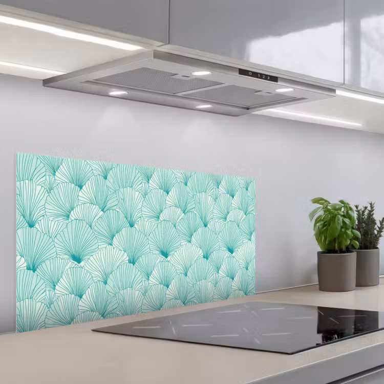 Groen - Wit - Ginko - Getekend - Textuur keuken achterwand spatscherm middel 899 -3d_schuin