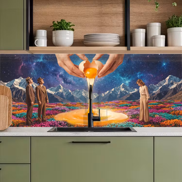 Kitchen Wall Splashback - Hands - Egg - Surrealism - Handen - Ei - Surrealisme keuken achterwand 2 middel