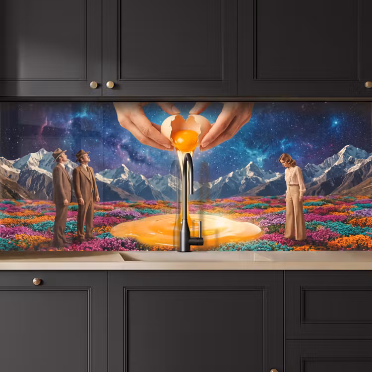 Kitchen Wall Splashback - Hands - Egg - Surrealism - Handen - Ei - Surrealisme keuken achterwand 2 middel