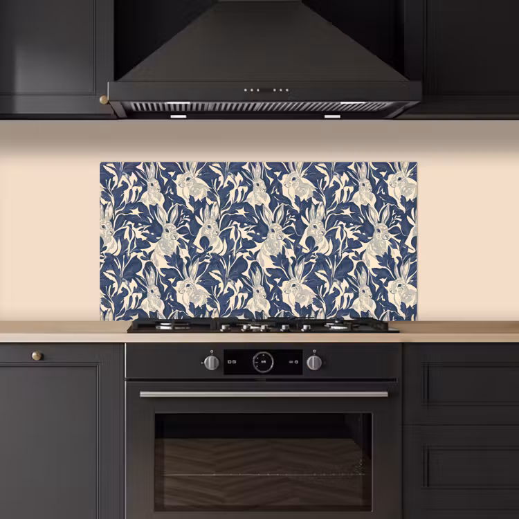 Hazen - Bladeren - Patroon - Blauw - Beige keuken achterwand spatscherm middel 899 -sfeer1