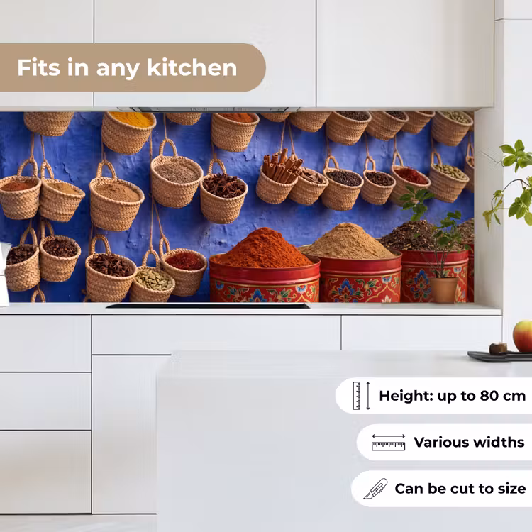 Kitchen Wall Splashback - Herbs - Baskets - Market - Kruiden - Manden - Markt keuken achterwand 2 middel