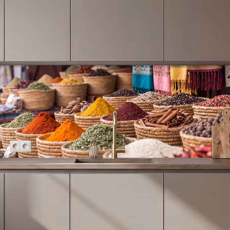 Kitchen Wall Splashback - Herbs - Baskets - Oriental - Kruiden - Manden - Oosters keuken achterwand 2 middel zz_3dshopping