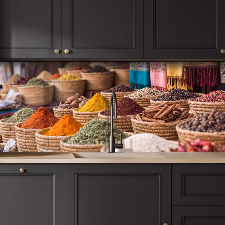 Kitchen Wall Splashback - Herbs - Baskets - Oriental - Kruiden - Manden - Oosters keuken achterwand 2 middel