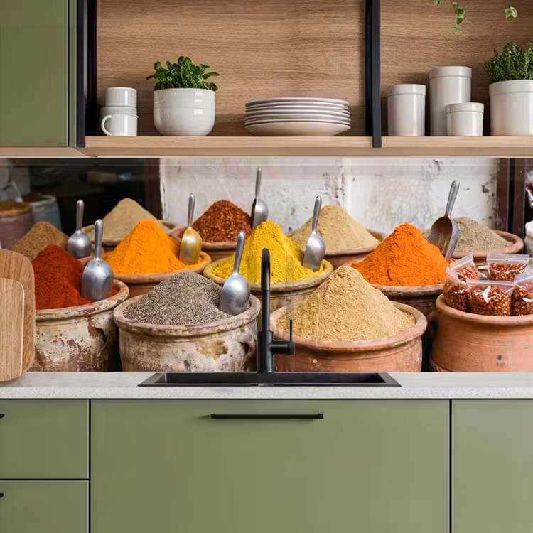 Kitchen Wall Splashback - Herbs - Jars - Asian - Kruiden - Potten - Oosters keuken achterwand 2 middel