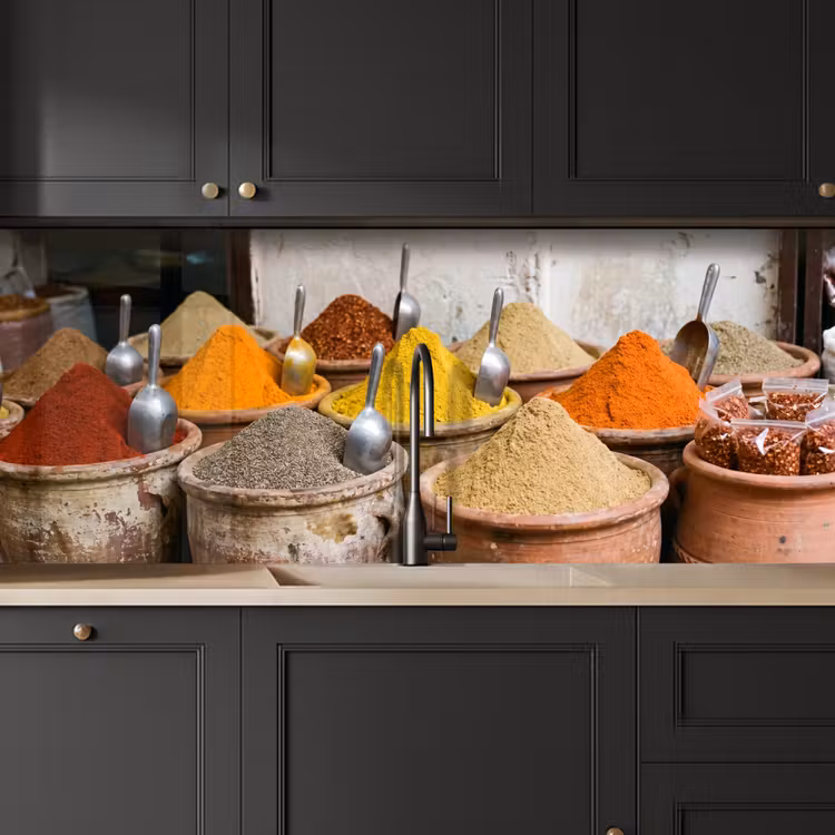 Kitchen Wall Splashback - Herbs - Jars - Asian - Kruiden - Potten - Oosters keuken achterwand 2 middel