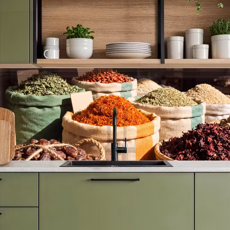 Kitchen Wall Splashback - Herbs - Market - Colorful - Kruiden - Markt - Kleurrijk keuken achterwand 2 middel