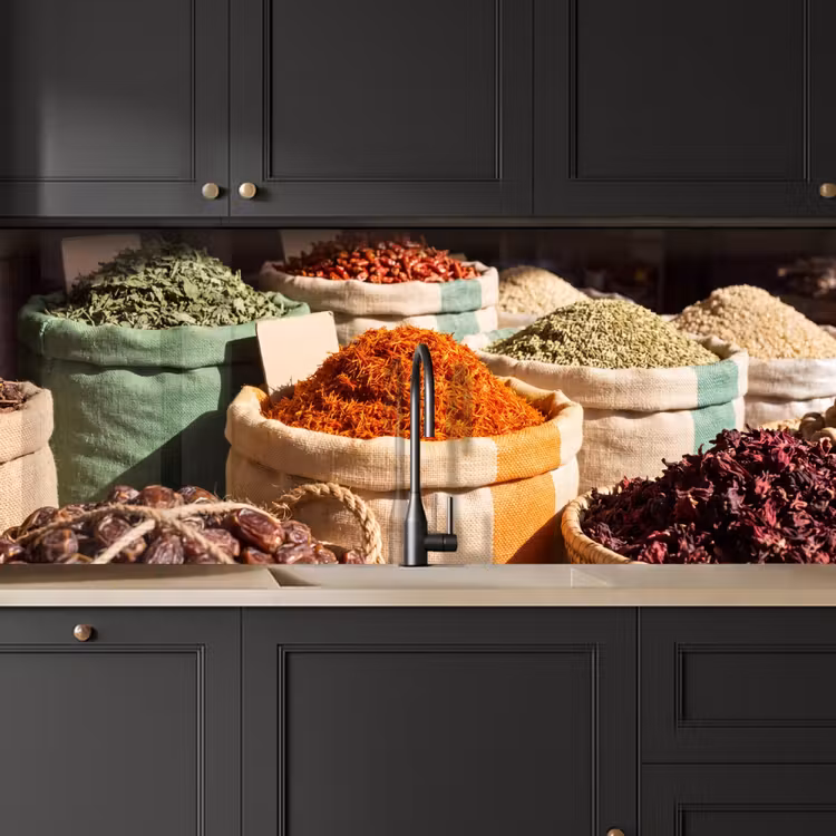 Kitchen Wall Splashback - Herbs - Market - Colorful - Kruiden - Markt - Kleurrijk keuken achterwand 2 middel