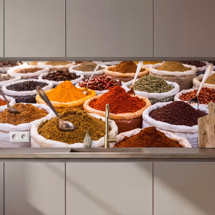 Kitchen Wall Splashback - Herbs - Market - Food - Kruiden - Markt - Eten keuken achterwand 2 middel zz_3dshopping