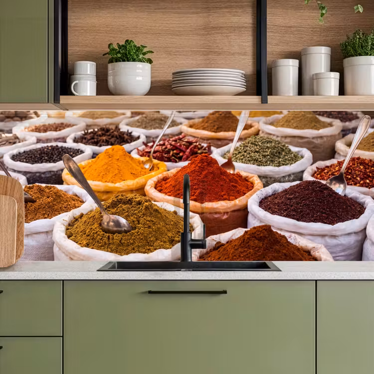 Kitchen Wall Splashback - Herbs - Market - Food - Kruiden - Markt - Eten keuken achterwand 2 middel