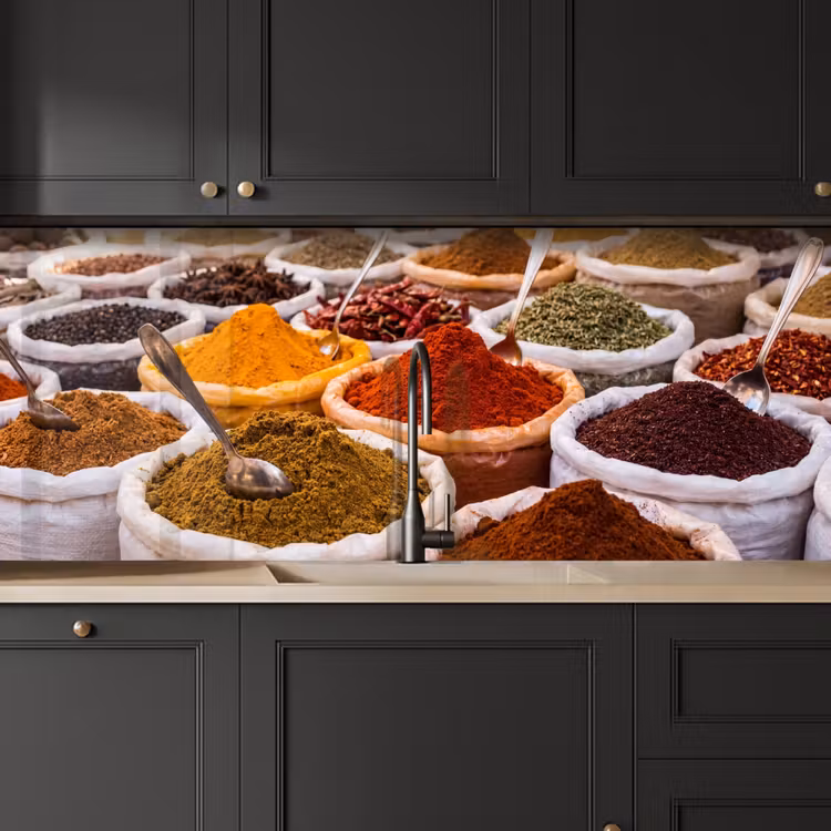 Kitchen Wall Splashback - Herbs - Market - Food - Kruiden - Markt - Eten keuken achterwand 2 middel