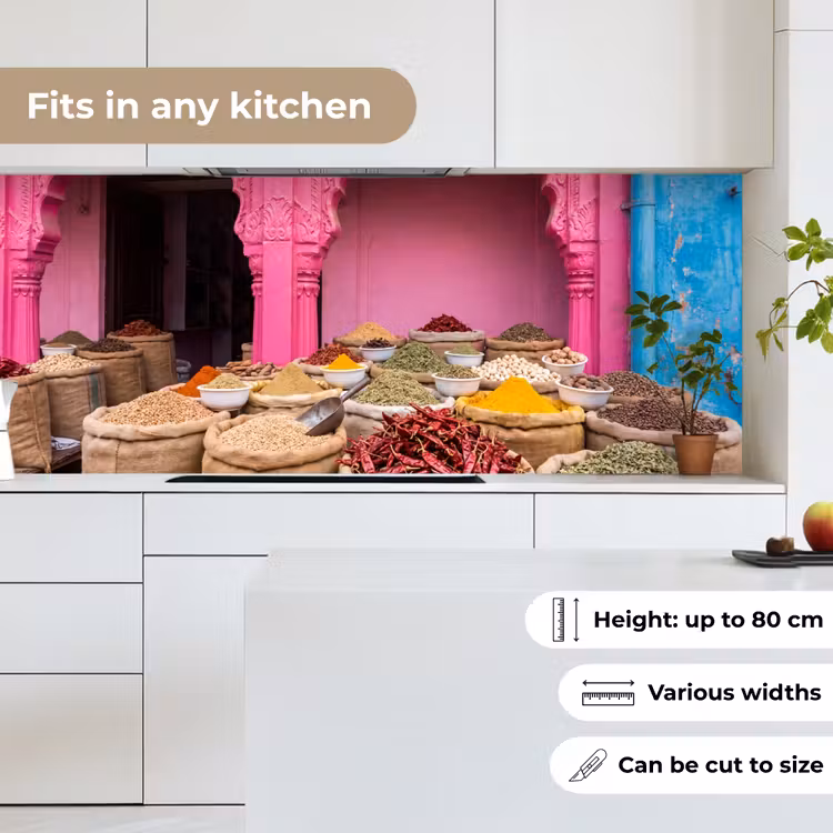 Kitchen Wall Splashback - Herbs - Market - Pink - Kruiden - Markt - Roze keuken achterwand 2 middel