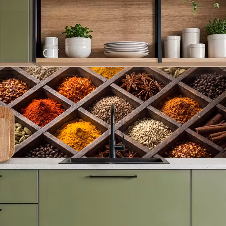 Kitchen Wall Splashback - Herbs - Wood - Food - Kruiden - Houten - Eten keuken achterwand 2 middel