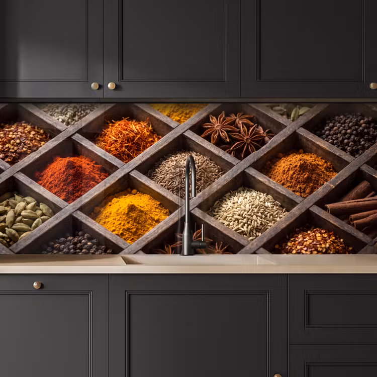 Kitchen Wall Splashback - Herbs - Wood - Food - Kruiden - Houten - Eten keuken achterwand 2 middel