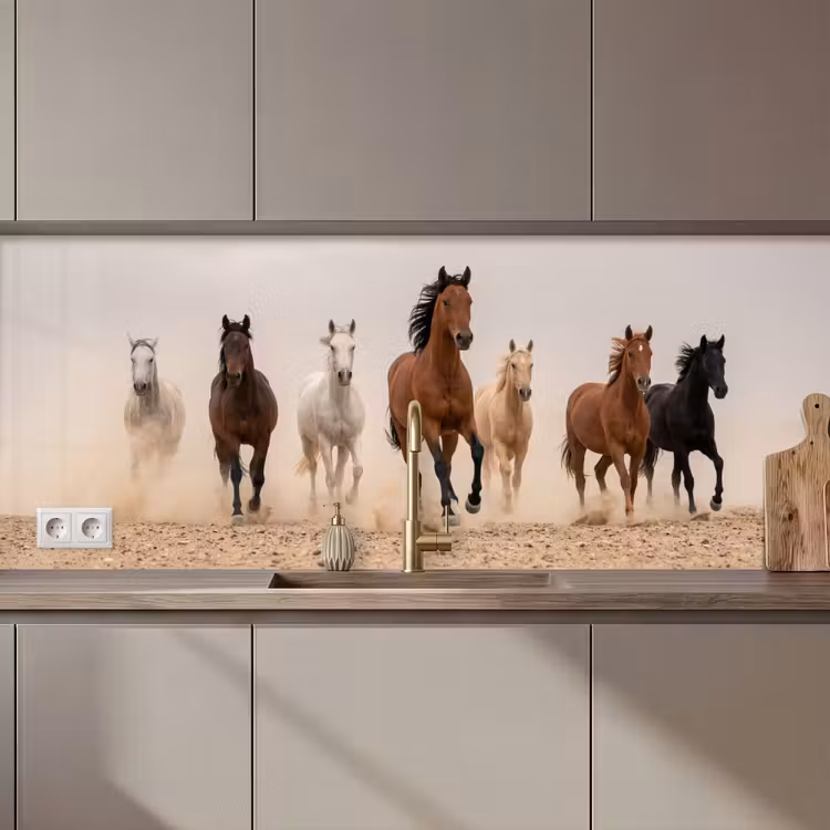 Kudde paarden - Stofwolk - Bruin - Zwart keuken achterwand 2 middel zz_3dshopping