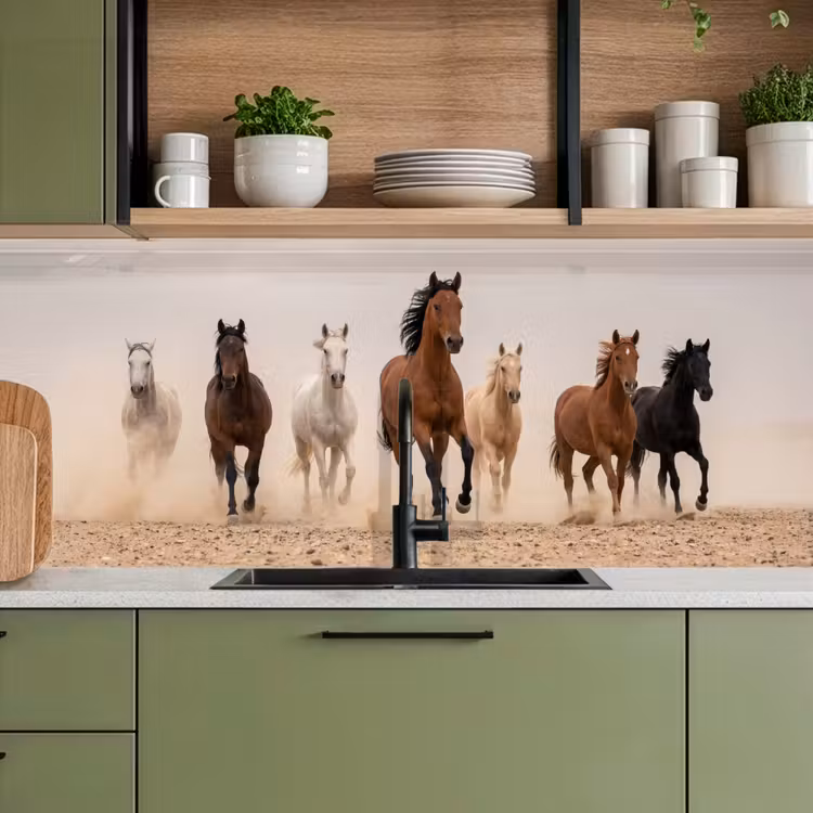 Kudde paarden - Stofwolk - Bruin - Zwart keuken achterwand 2 middel -sfeer3